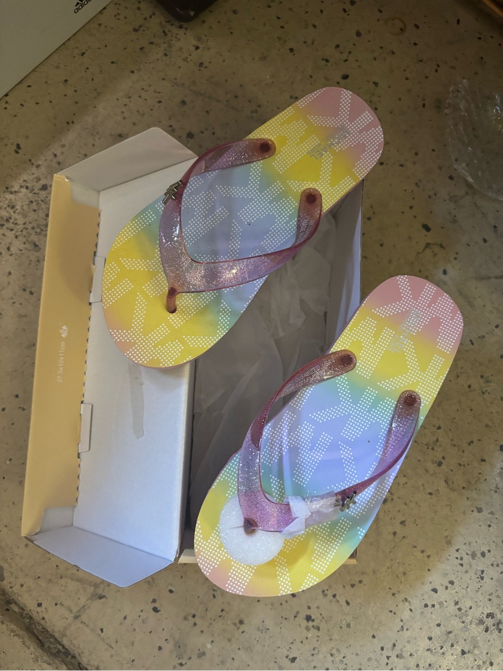 Pastel Rainbow Flip Flops with Glittery Pink Straps Michel Kors